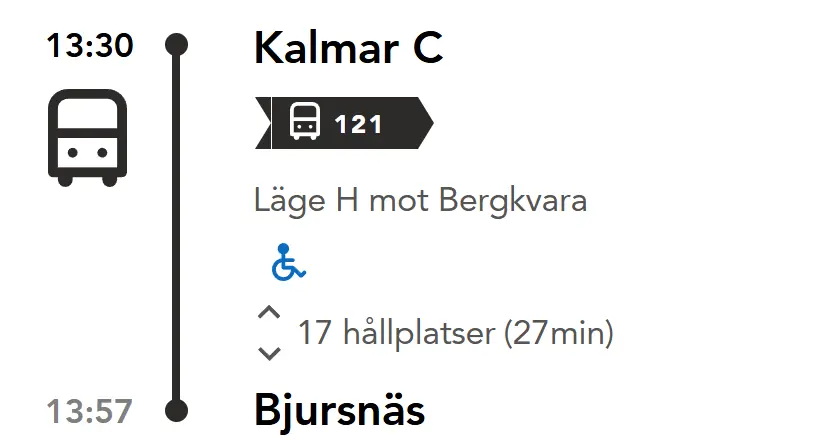 121 från kalmar-C 13:30  till bjursnäs 13:57